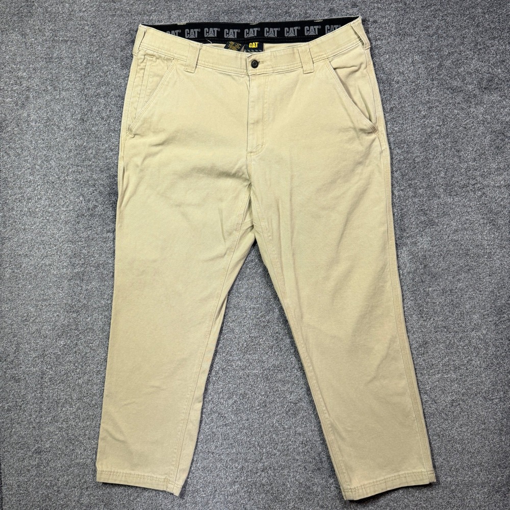 Caterpillar Pants CAT Mens 38x30 Khaki Canvas Work Stretch Utility Trousers